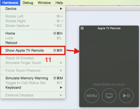 tvOS simulator settings - Apple TV Remote